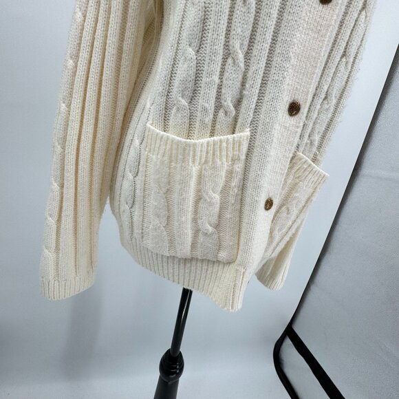 Classic Elements‎ Fisherman Cable Knit Cardigan Sweater L Pockets Ivory Womens - Picture 3 of 7